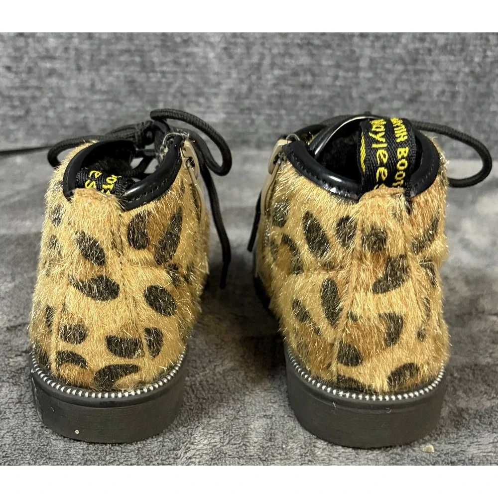 Unbranded Leopard Faux Fur Boots Toddler 7 7.5 Brown Punk Grunge Lace Up EU 23